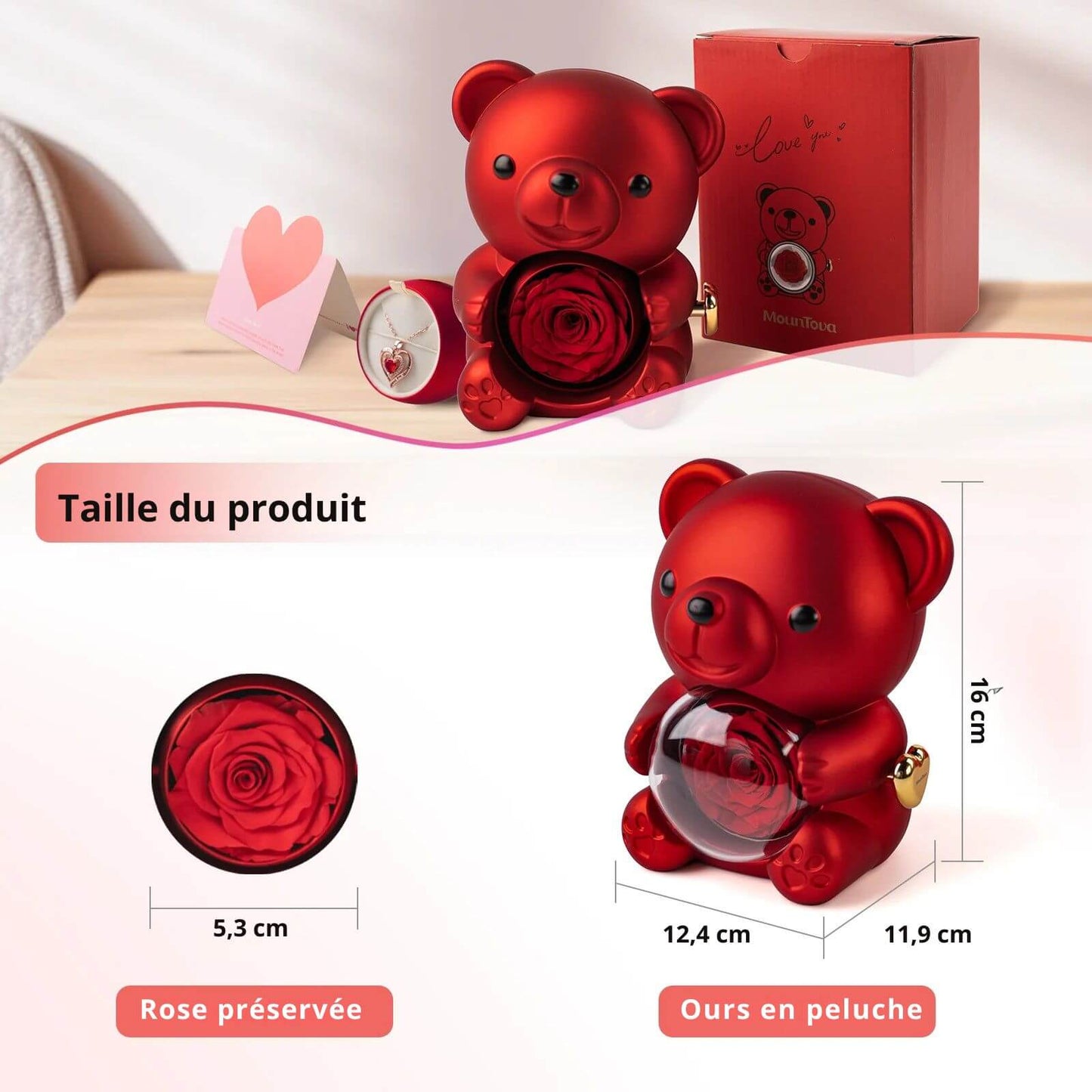 Ours Rose Éternelle™ + bijou d'amour offert